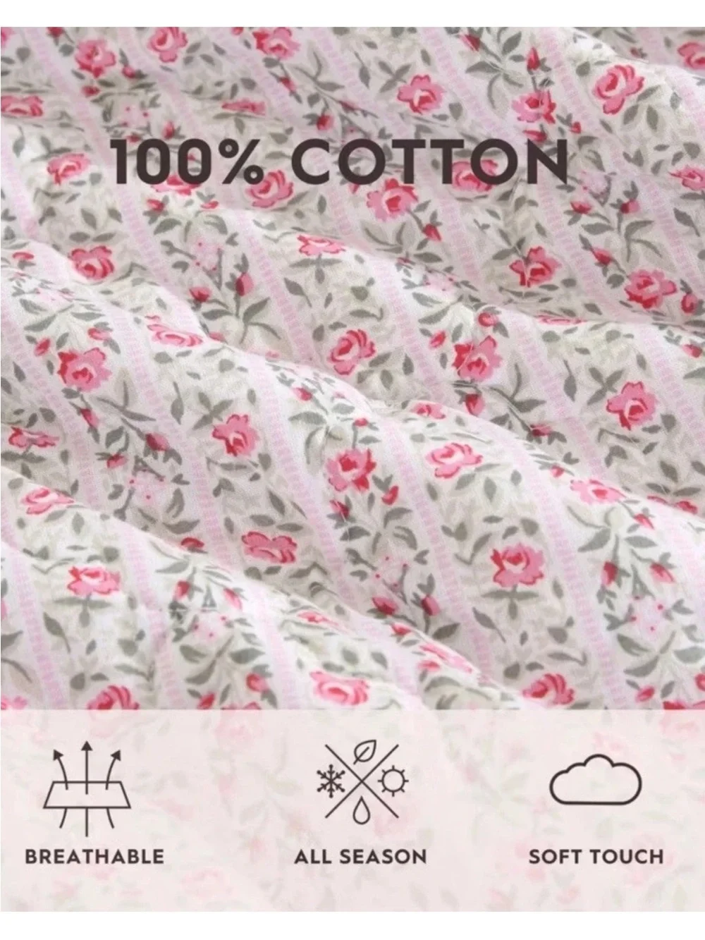 Pink Floral Striped KING 3 Pc. Quilt Set ~ 100% Cotton ~ Timeless All Seasons